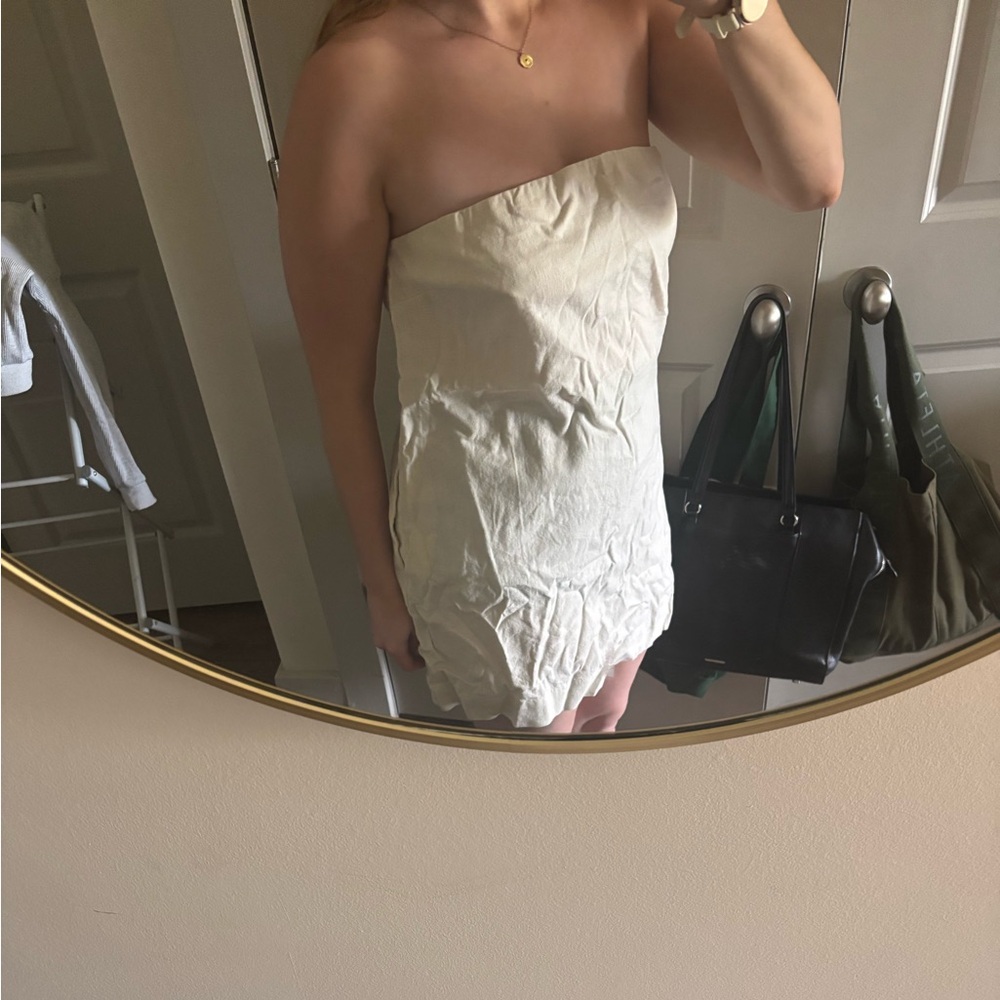 Free People Strapless Cream Mini Dress